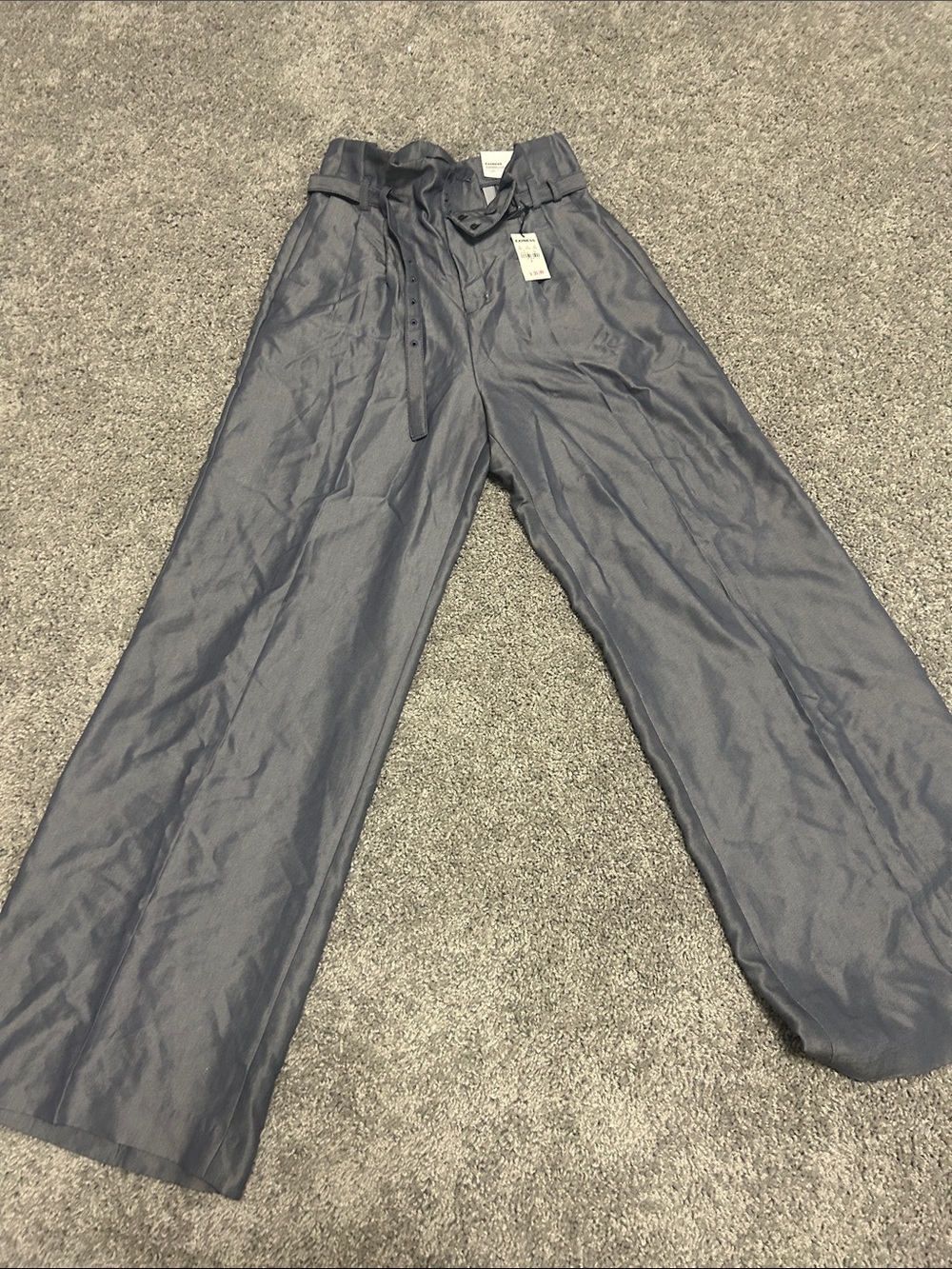 Express Wide-Leg Paperbag Waist Pants in Slate Blue